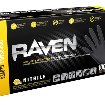 Raven Nitrile Glove - Black Large 7-mil - Box 100 - 66518