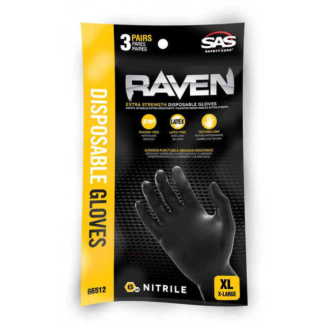 Raven Nitrile Glove - Black X-Large 6-mil - 3-pack - 66512 - Marketplace Paints