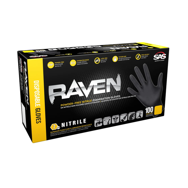 Raven Nitrile Glove - Black X-Large 7-mil - Box 100 - 66519 - Marketplace Paints
