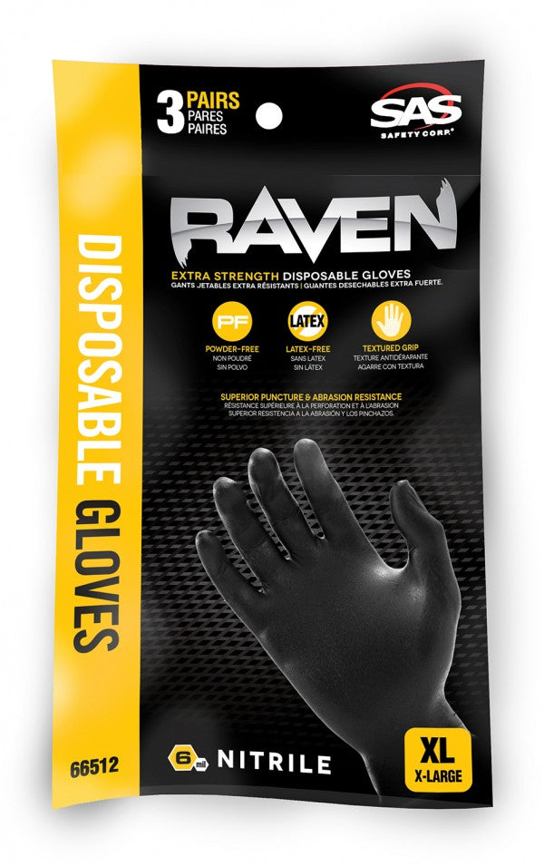 Raven Nitrile Glove - Black Large 6-mil - 3-pack - 66511 - Marketplace Paints